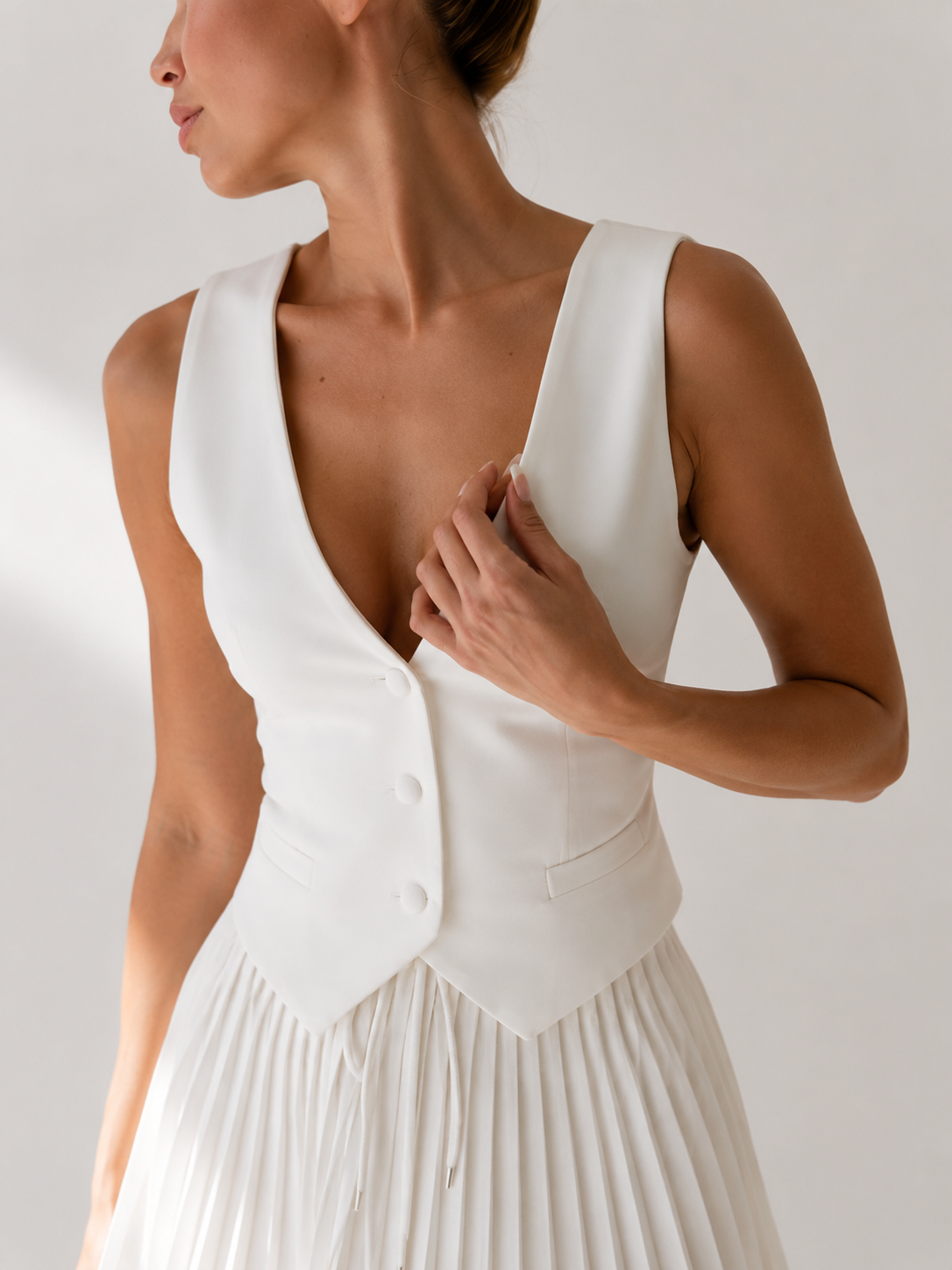 Tailored Waistcoat Pleated Mini Dress