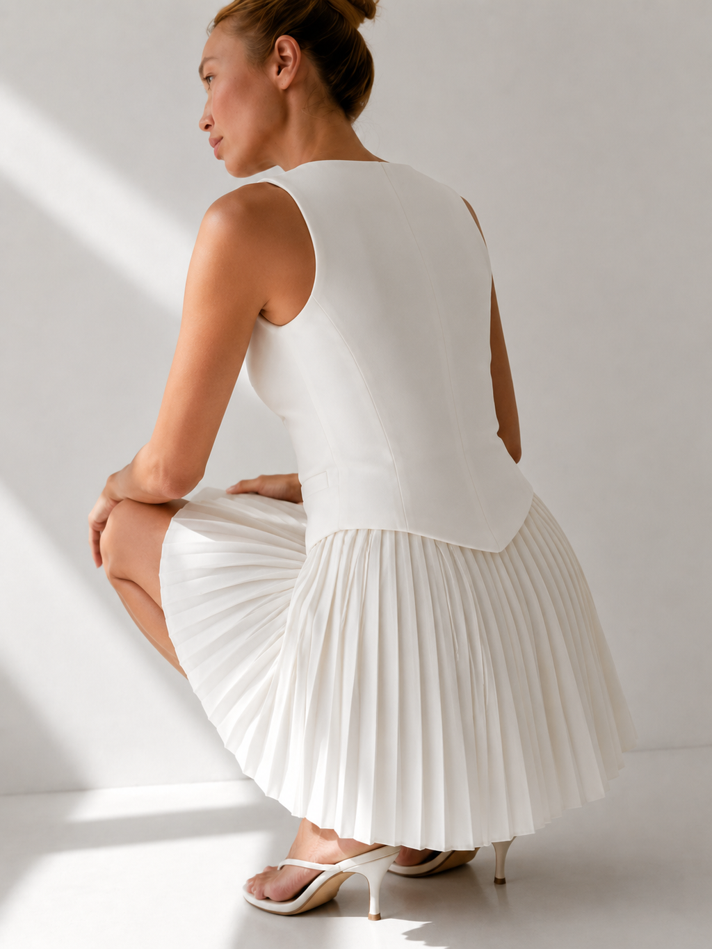 Tailored Waistcoat Pleated Mini Dress