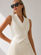 Double-Breasted Lapel Vest Pleated Mini Dress