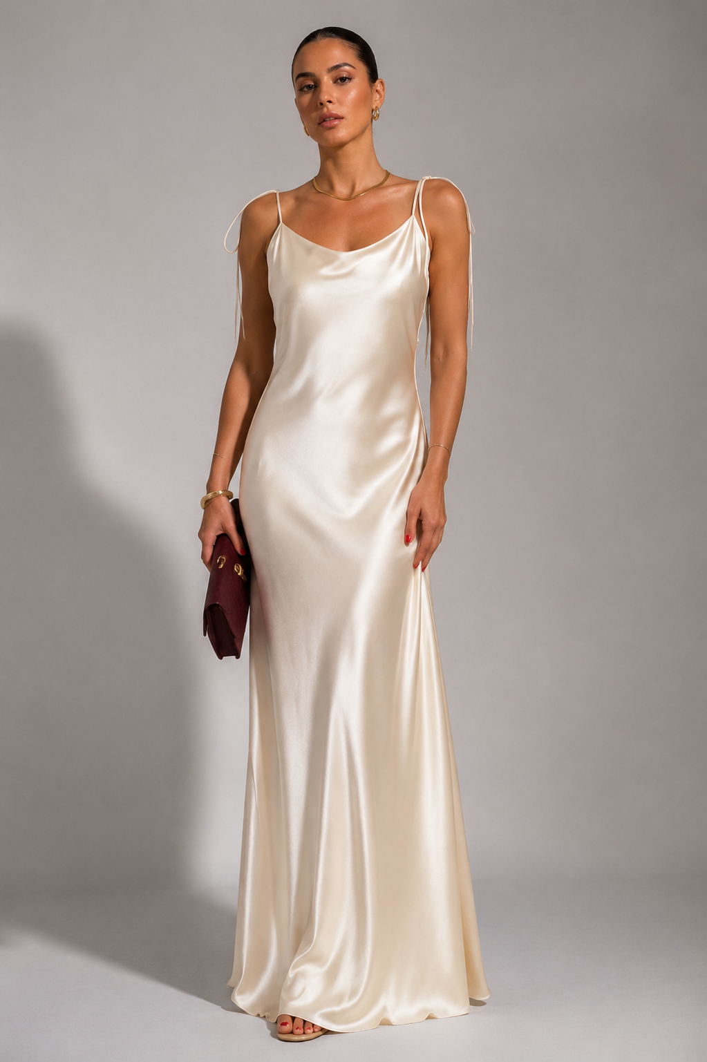 Draped Front-Slit Midi Dress