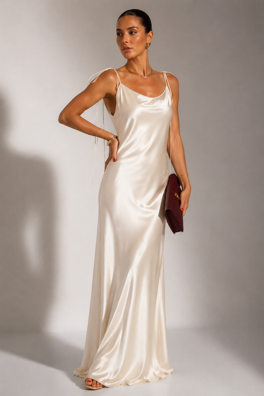Draped Front-Slit Midi Dress