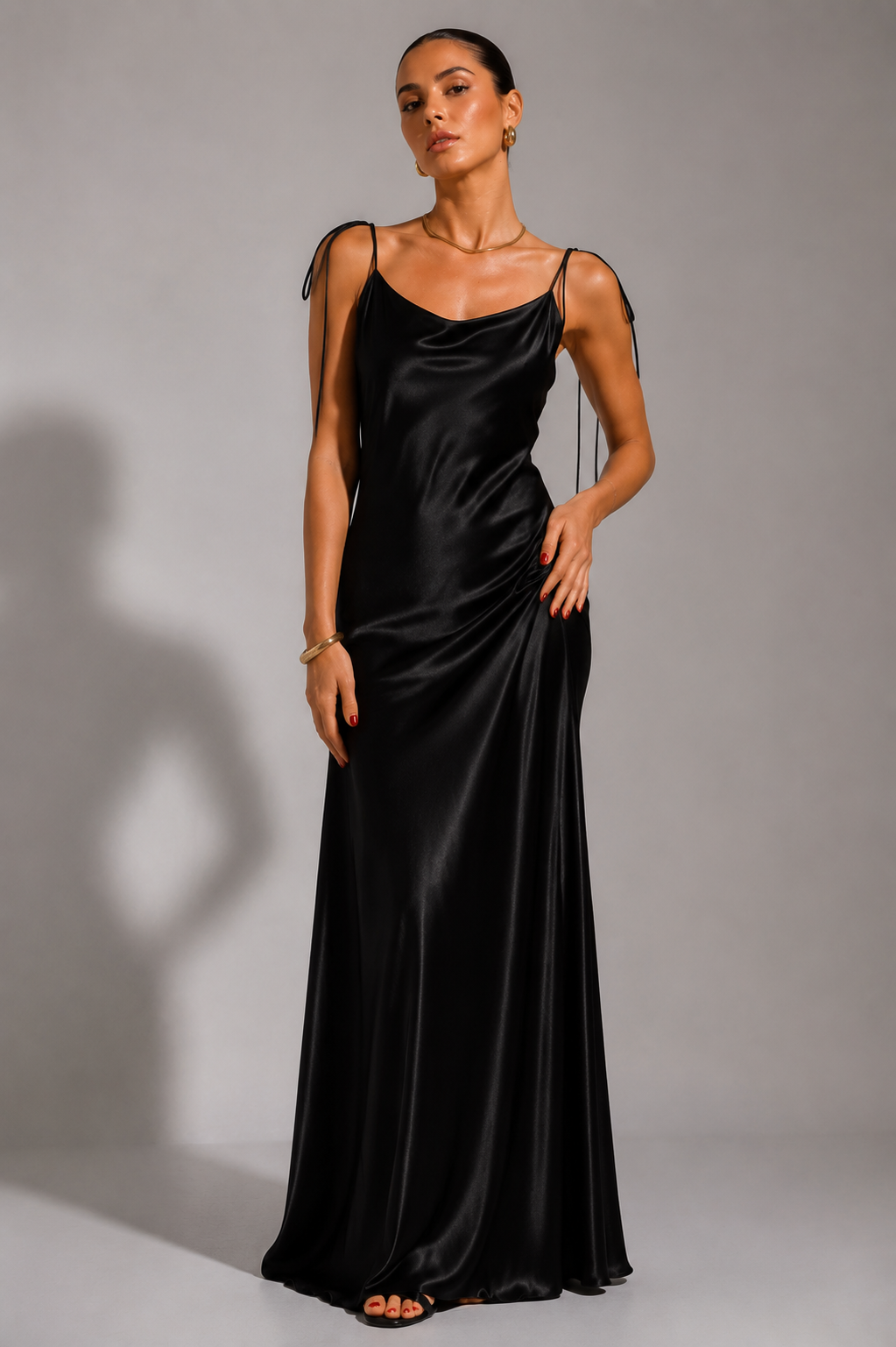 Draped Front-Slit Midi Dress