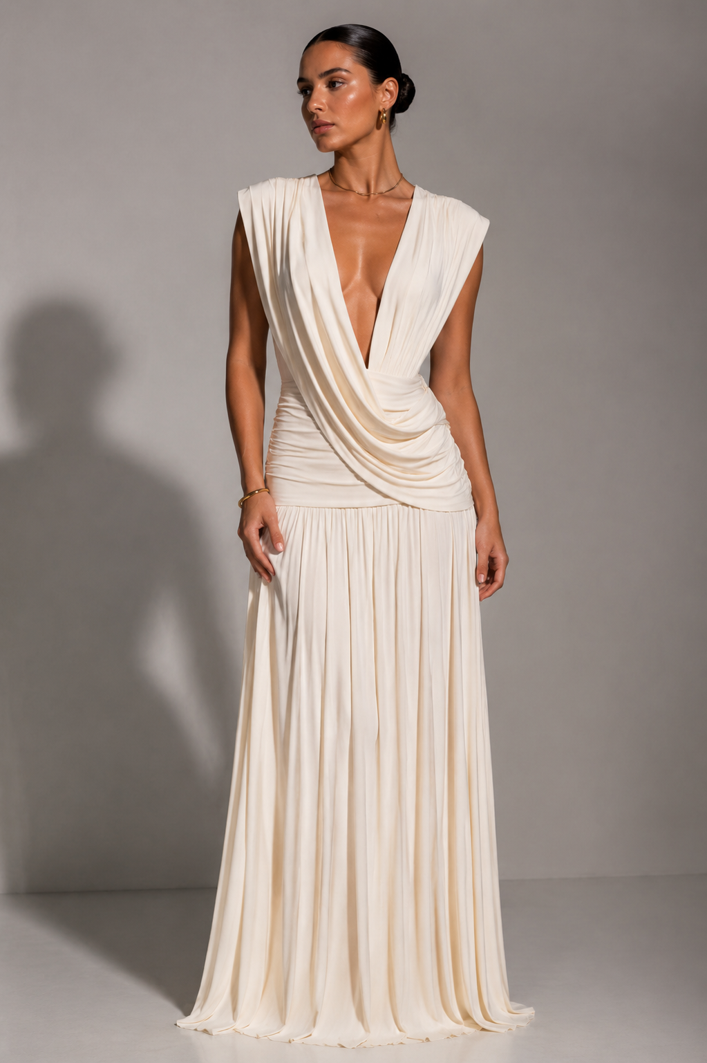Midi Dress with Front Draping and Slit