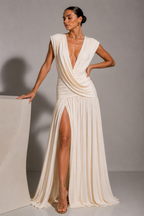 Midi Dress with Front Draping and Slit