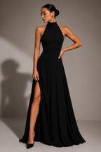 High-Neck Open-Back Maxi Dress
