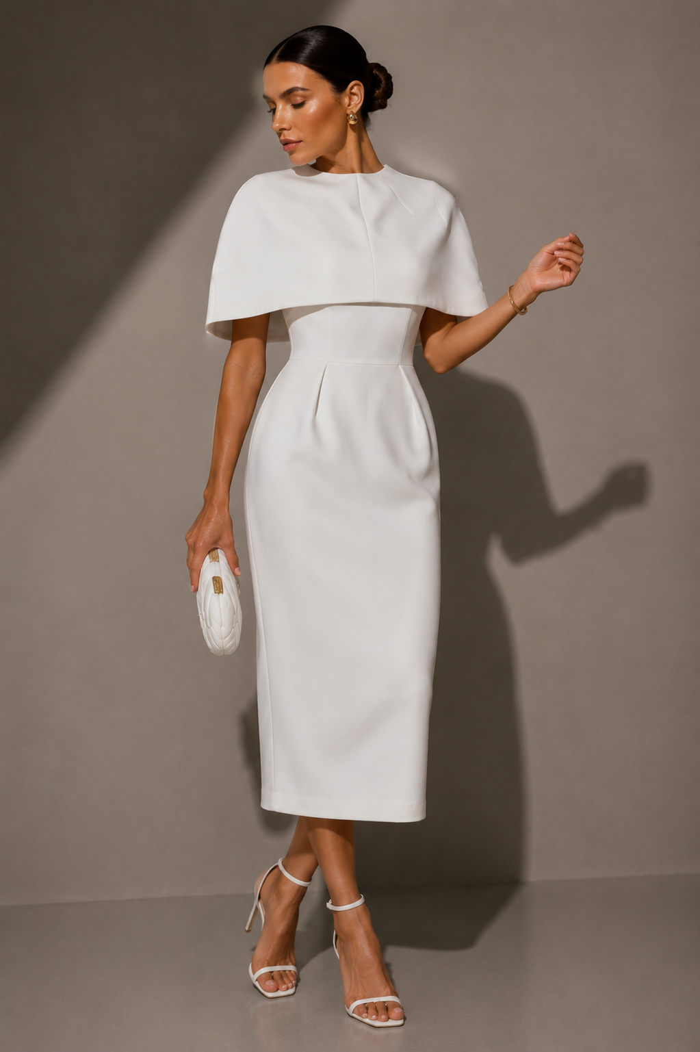 Structured Cape Midi Dress