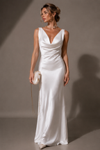 Satin Drape Neck Maxi Dress