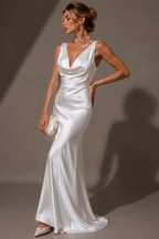Satin Drape Neck Maxi Dress