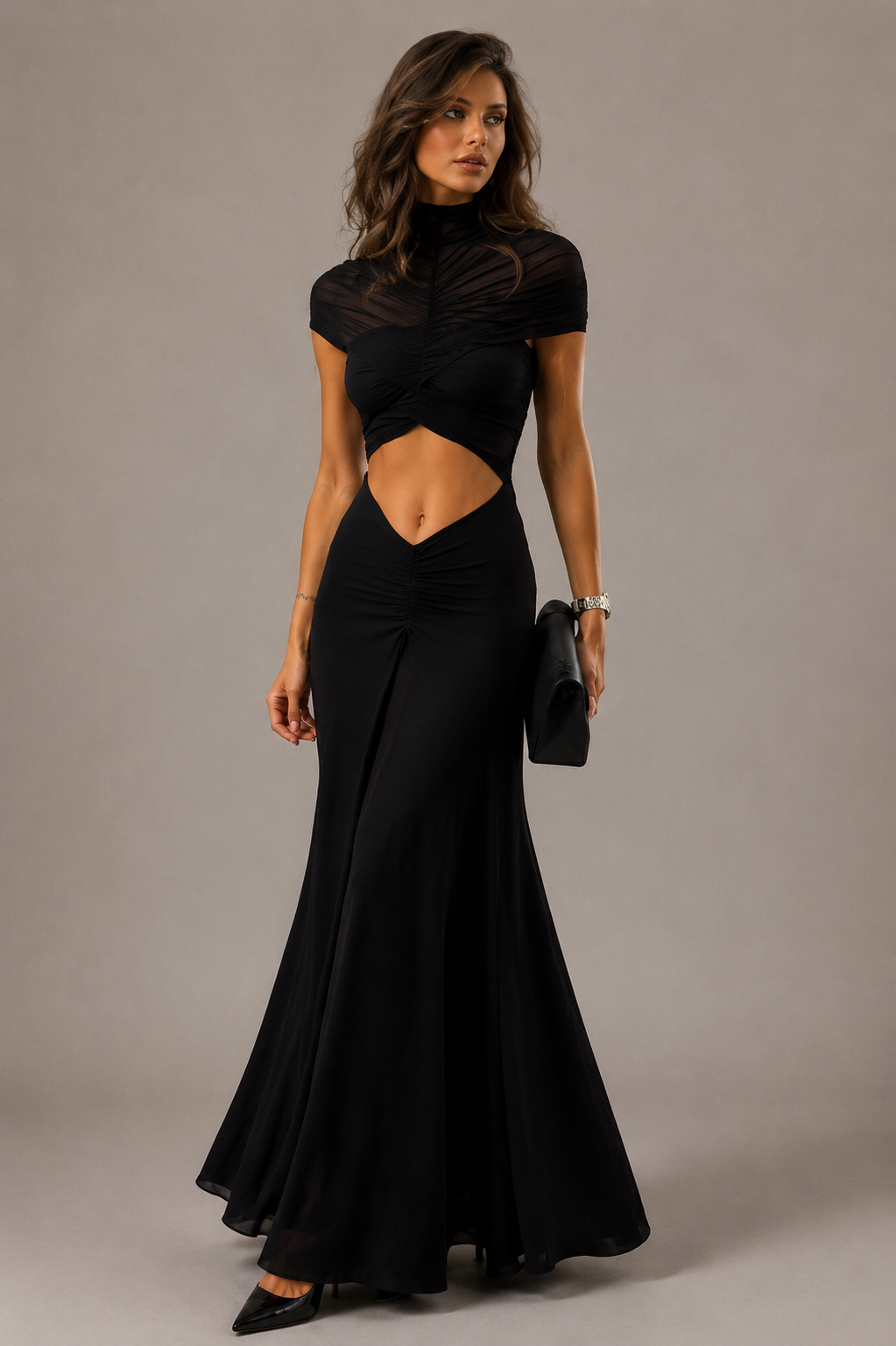 Ruched Cut-Out Maxi Dress