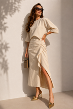Draped Knot Detail Midi Dress