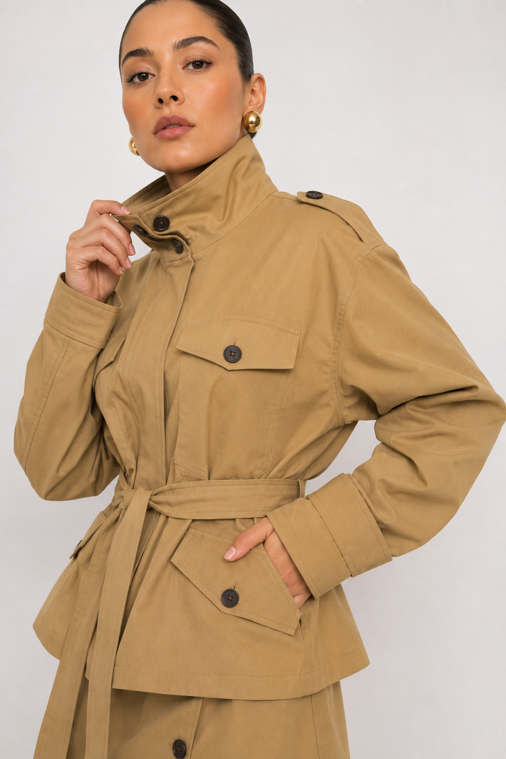 Multi-Pocket Field Jacket and Buttoned Mini Skirt Co-ord