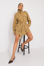 Multi-Pocket Field Jacket and Buttoned Mini Skirt Co-ord
