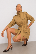 Multi-Pocket Field Jacket and Buttoned Mini Skirt Co-ord