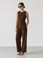 Sleeveless Asymmetric Peplum Top and Wide-Leg Trouser Set