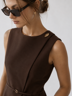 Sleeveless Asymmetric Peplum Top and Wide-Leg Trouser Set