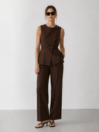 Sleeveless Asymmetric Peplum Top and Wide-Leg Trouser Set