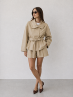 Trench Jacket and Plissé Mini Skirt Co-ord