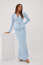 Floral Peplum Blouse and Column Maxi Skirt Set