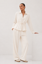 Cinched Utility Jacket and Wide-Leg Trouser Set