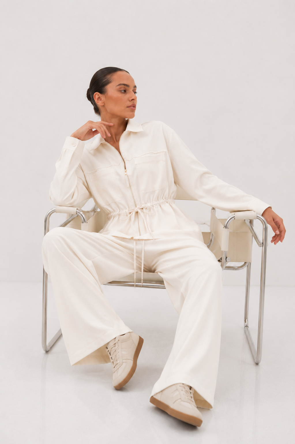 Cinched Utility Jacket and Wide-Leg Trouser Set