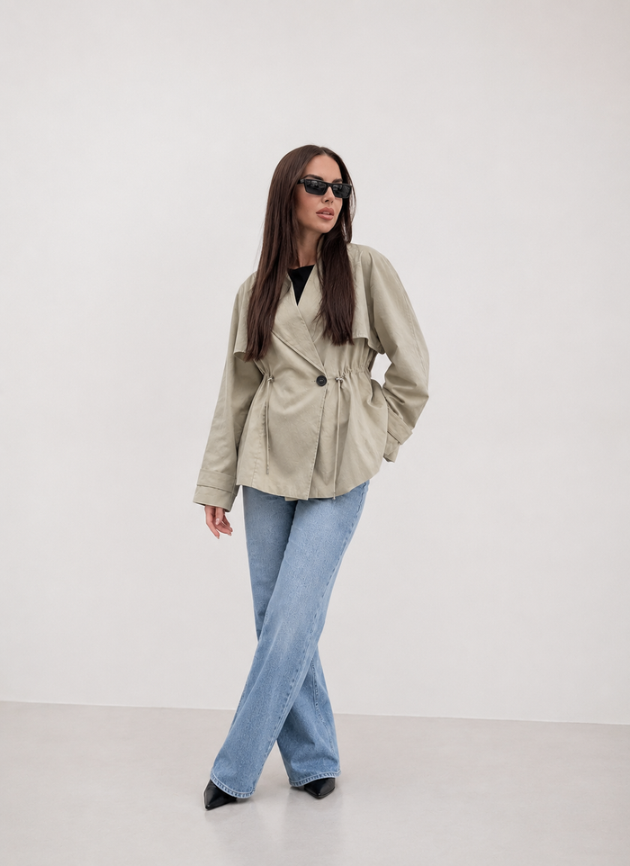 Minimalist Beige Short Trench Coat
