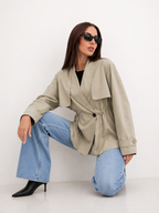 Minimalist Beige Short Trench Coat