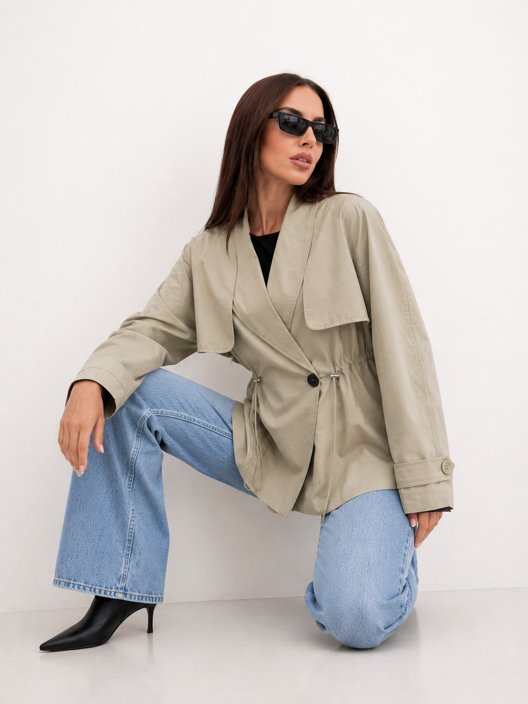 Minimalist Beige Short Trench Coat