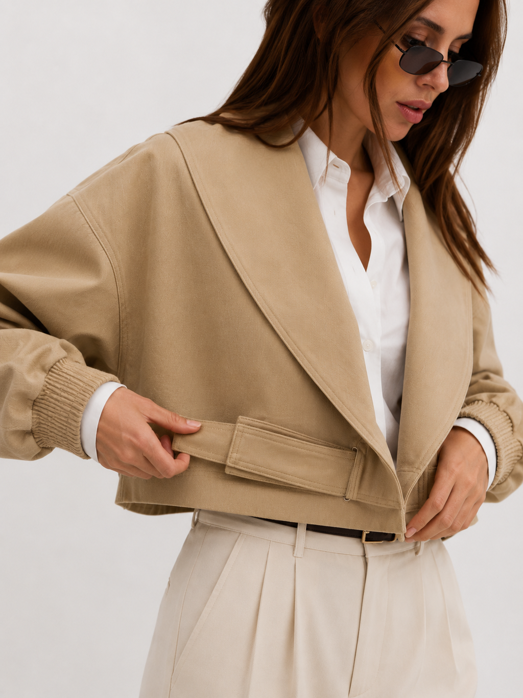 Cropped Wrap-Front Trench Jacket