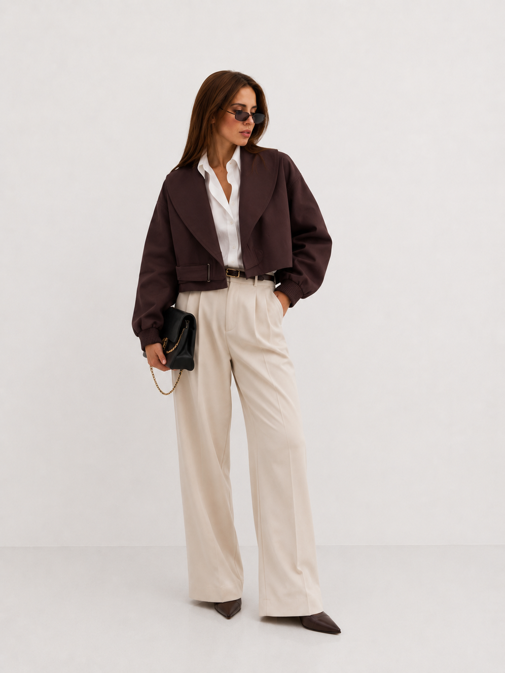 Cropped Wrap-Front Trench Jacket