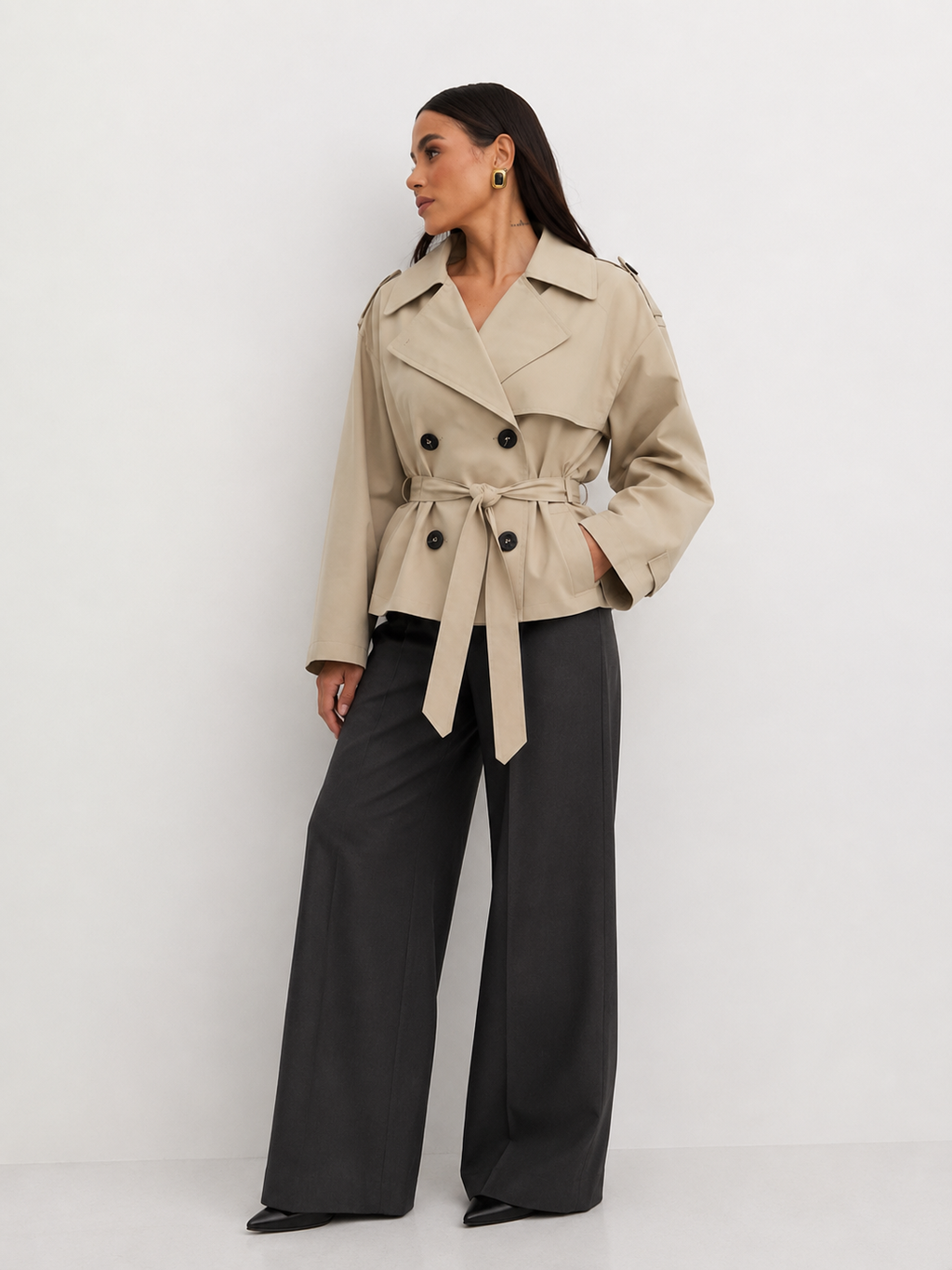 Belted Peplum Trench Jacket