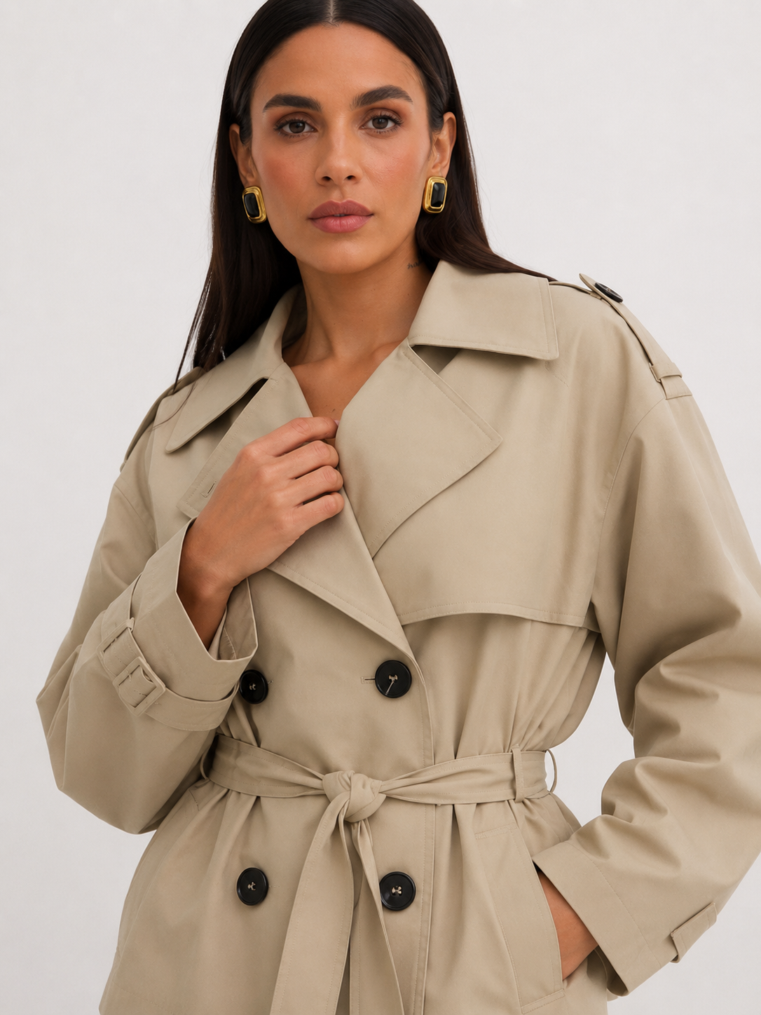 Belted Peplum Trench Jacket