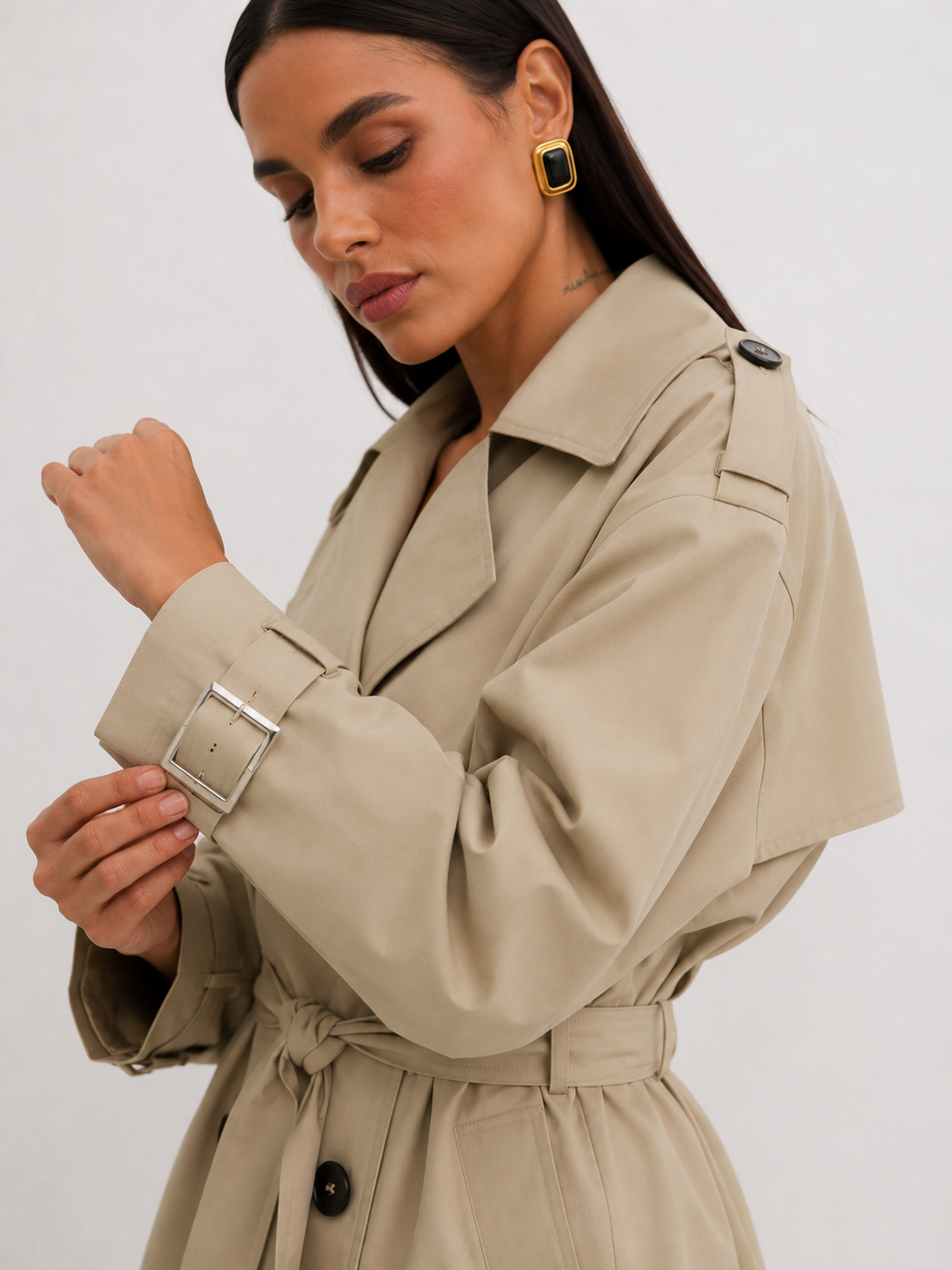 Belted Peplum Trench Jacket