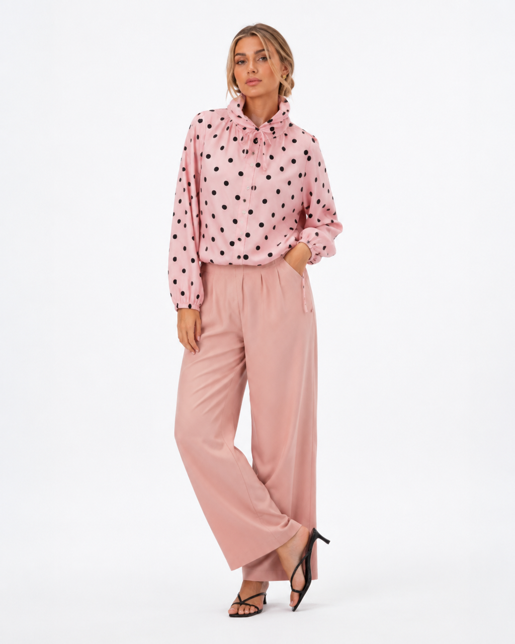 Drawstring Polka-Dot Blouse