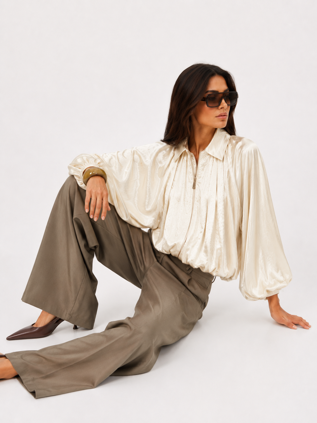 Voluminous Gathered Bomber Jacket