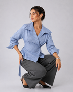 Asymmetric Striped Wrap Shirt