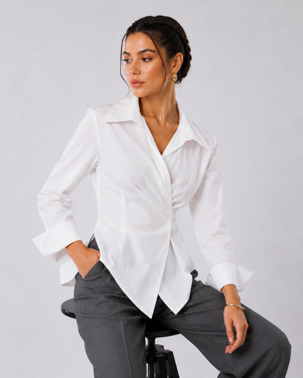 Asymmetric Striped Wrap Shirt
