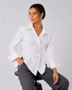 Asymmetric Striped Wrap Shirt