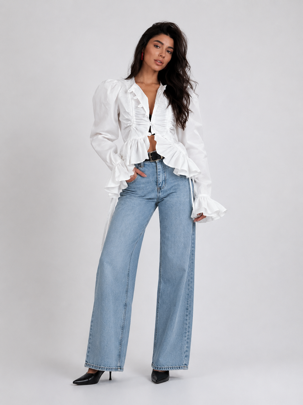 Sculptural Ruffle Poplin Blouse