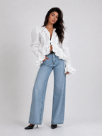 Sculptural Ruffle Poplin Blouse