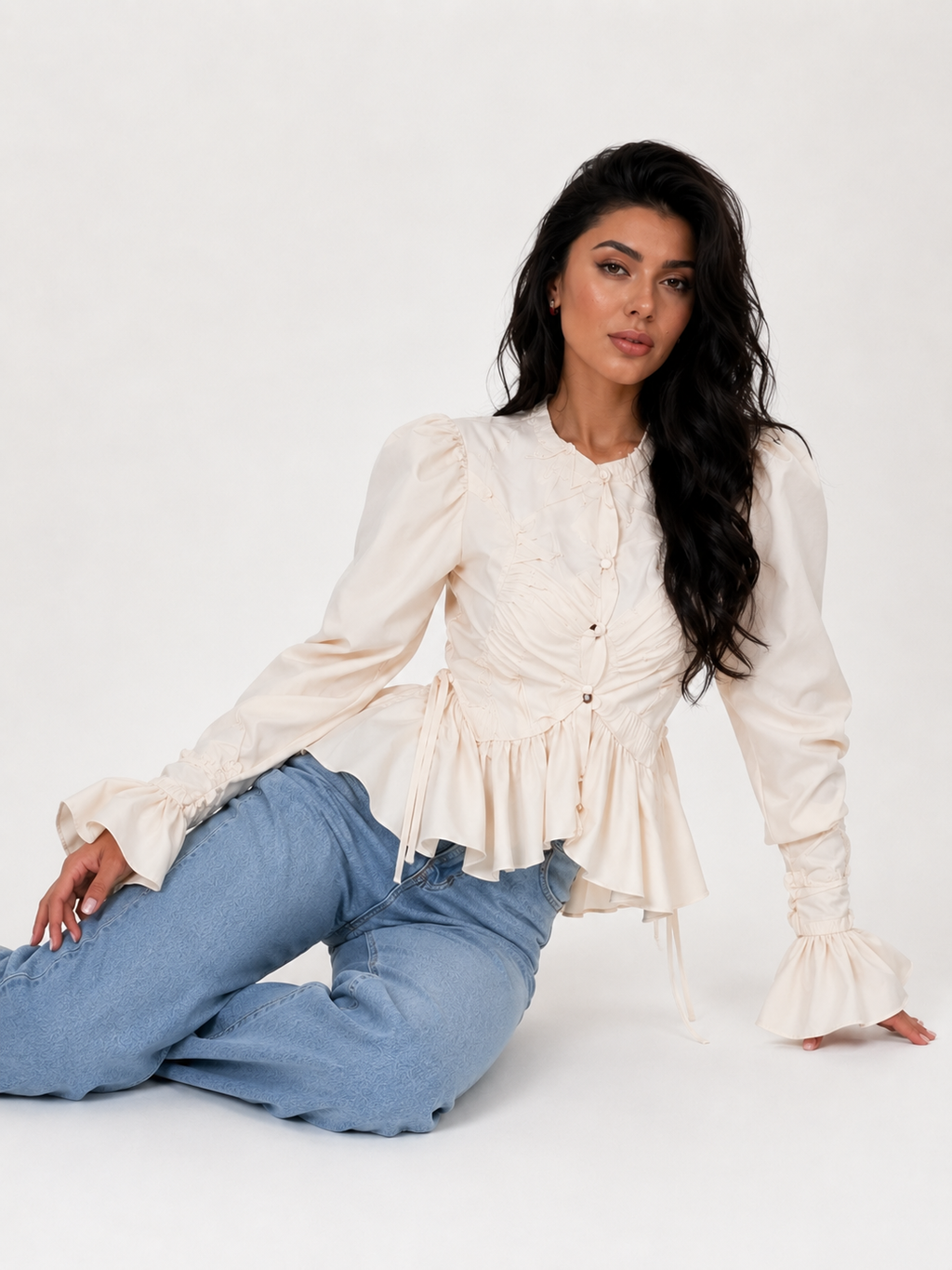 Sculptural Ruffle Poplin Blouse