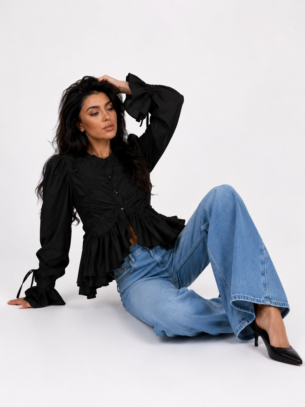 Sculptural Ruffle Poplin Blouse