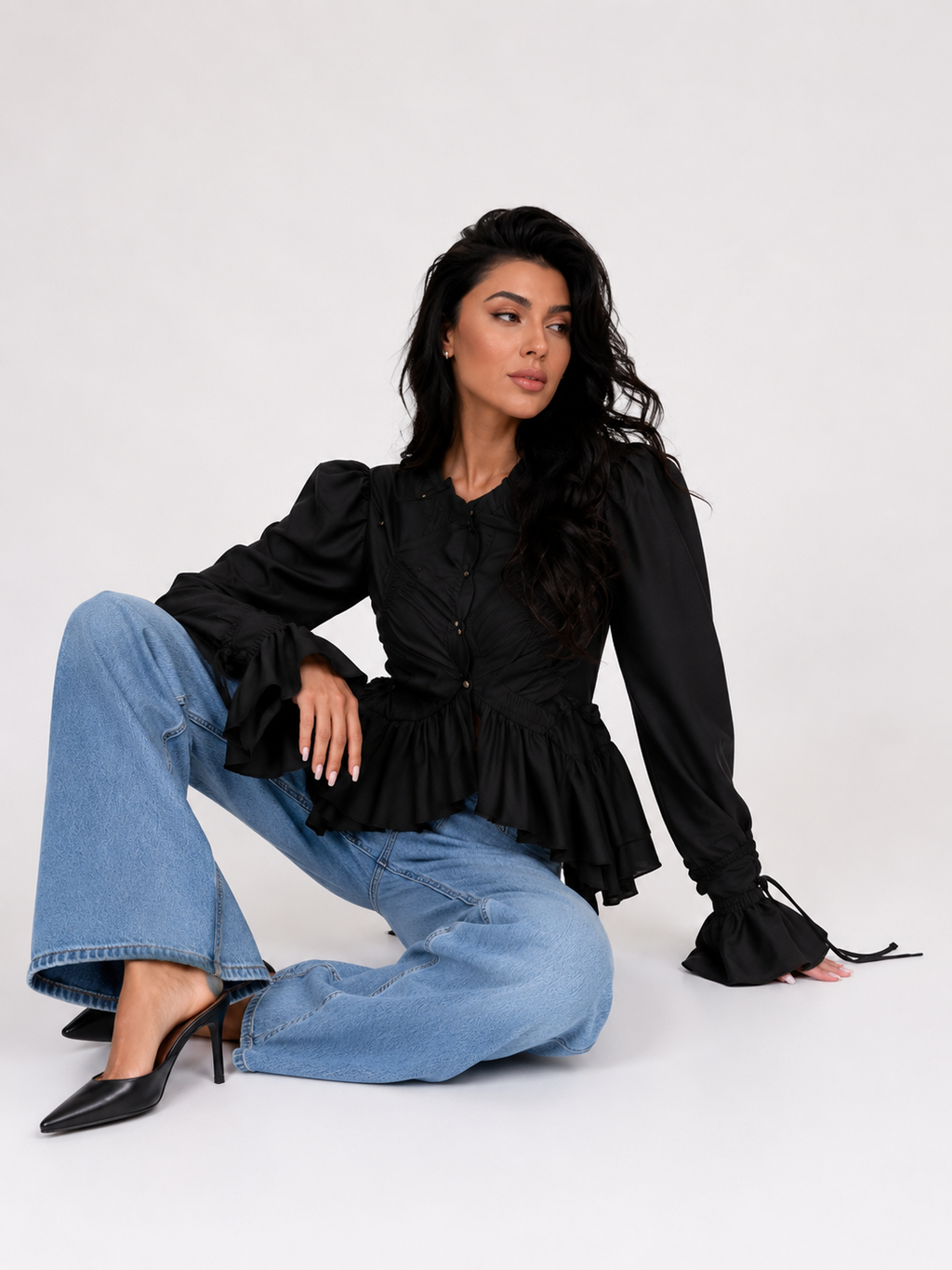 Sculptural Ruffle Poplin Blouse