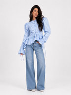 Sculptural Ruffle Poplin Blouse