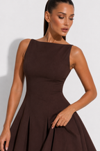 Boat-Neck Pleated Mini Dress