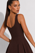 Boat-Neck Pleated Mini Dress