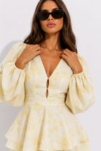 Floral Balloon-Sleeve Tiered Mini Dress