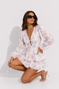Floral Balloon-Sleeve Tiered Mini Dress