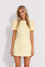 Butter-Yellow Puff-Sleeve Mini Dress