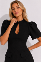 Keyhole Puff-Sleeve Tailored Mini Dress