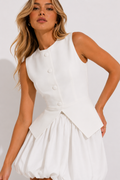 Button-Front Peplum Waistcoat Dress with Bubble Skirt